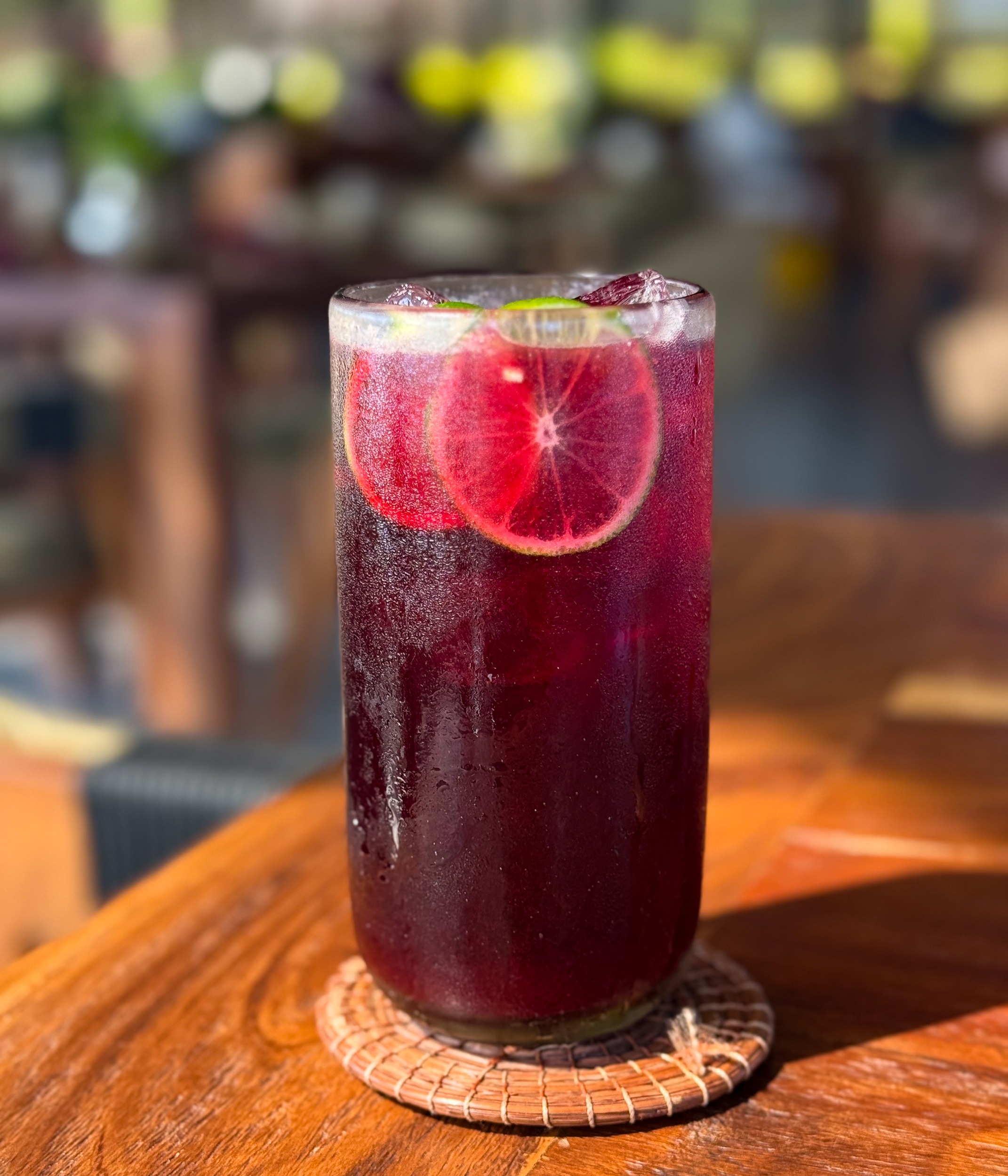 Jamaicada - Hibiscus tizana, lime juice, orégano syrup Cosecha Farm to Table